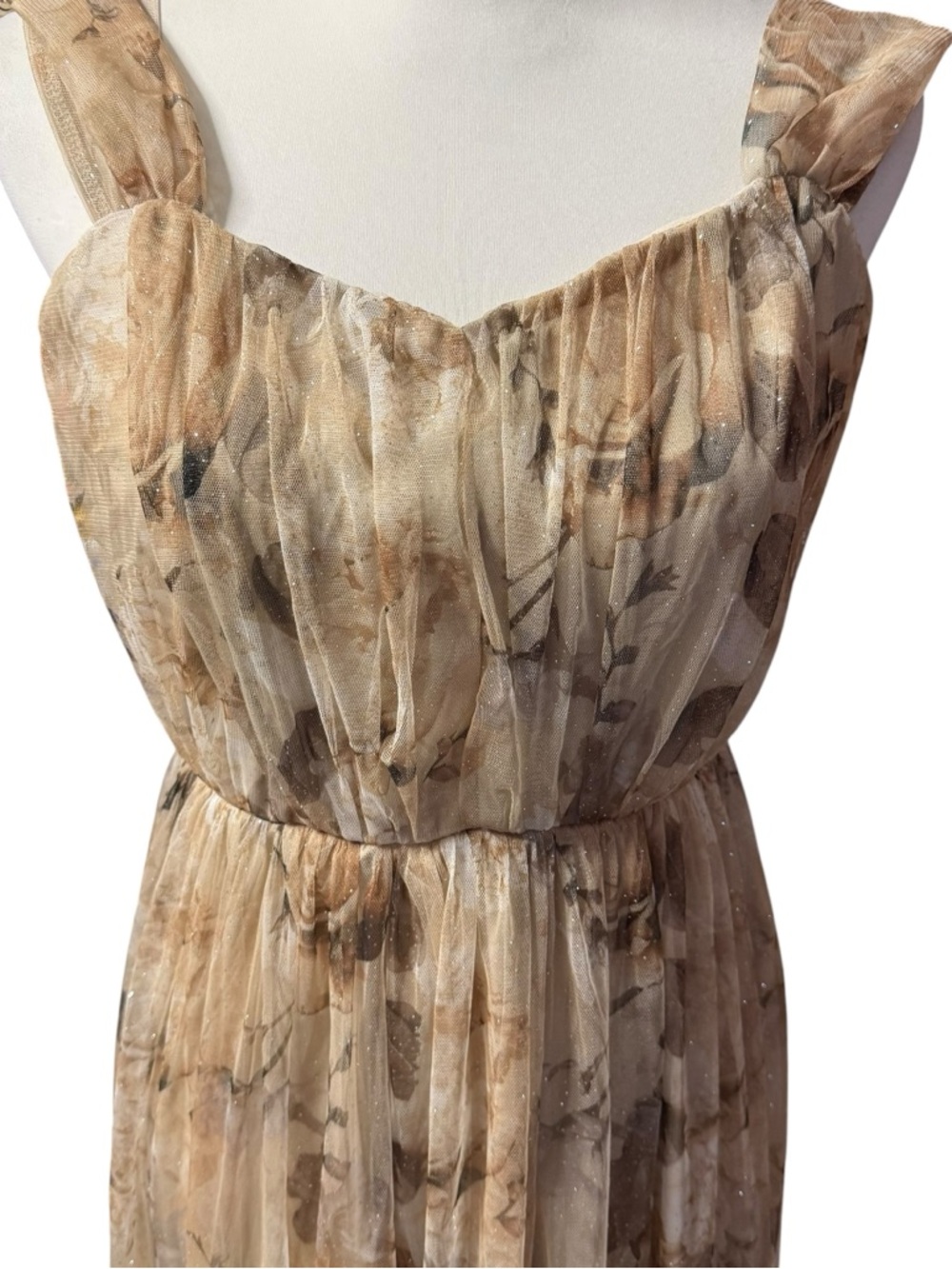 Candalite Petite Medium Floral Off-Shoulder Midi Dress sparkle beige brown fairy - Picture 10 of 16